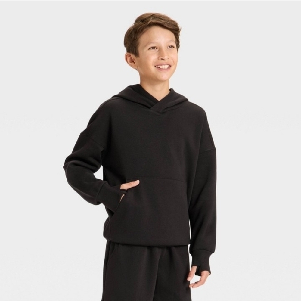 All In Motion Boy's Fleece Hooded Sweatshirt With Thumbholes Black Size L 10-12